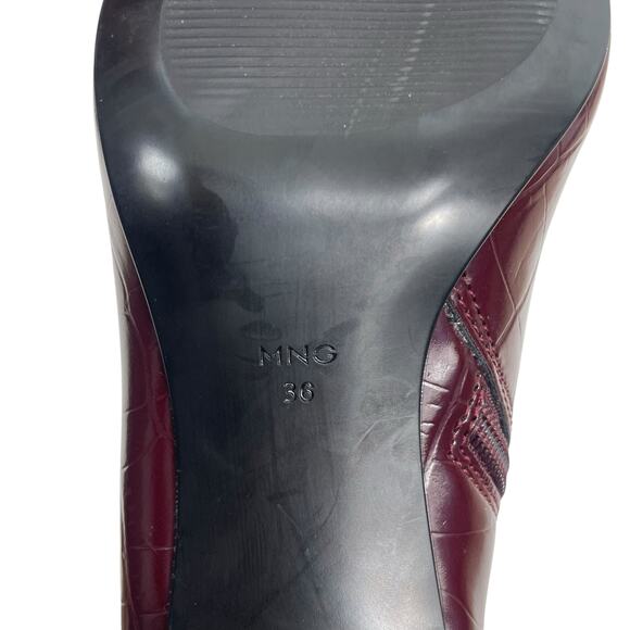 Mango Pointed Toe Crocodile Kitten Heel Ankle Boots Burgundy Size 36/ 6 - Picture 10 of 12